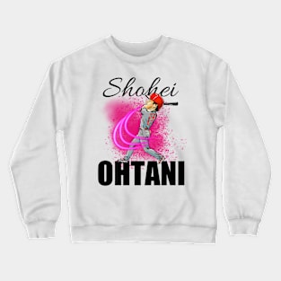 Shohei Ohtani Cartoon hitting home run (black text) Crewneck Sweatshirt